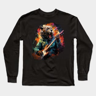 Cheetah Playing Guitar Long Sleeve T-Shirt